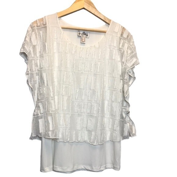 Joseph Ribkoff‎ Tiered Cap Sleeve Top Blouse US 14 White Layered Button Side - Picture 5 of 11
